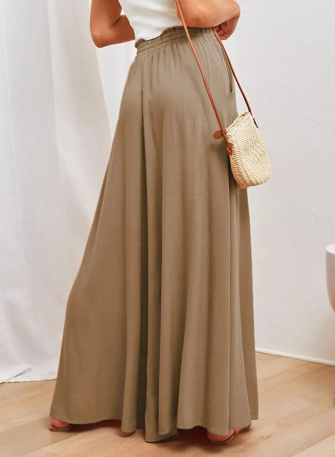 Dokotoo Pants for Women Casual Elastic Waist Wide Leg Pants with Pockets