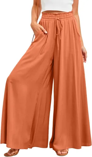 Dokotoo Pants for Women Casual Elastic Waist Wide Leg Pants with Pockets