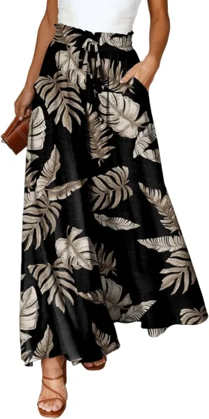 Dokotoo Pants for Women Casual Elastic Waist Wide Leg Pants with Pockets