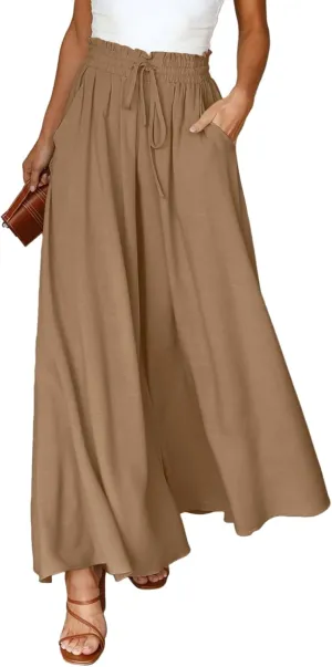 Dokotoo Pants for Women Casual Elastic Waist Wide Leg Pants with Pockets