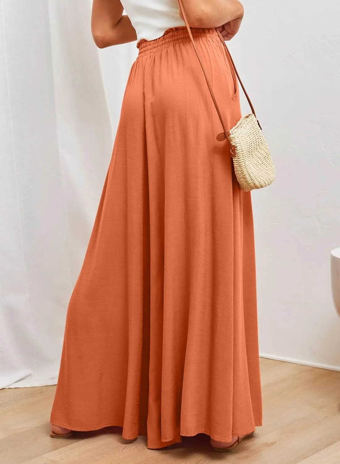 Dokotoo Pants for Women Casual Elastic Waist Wide Leg Pants with Pockets
