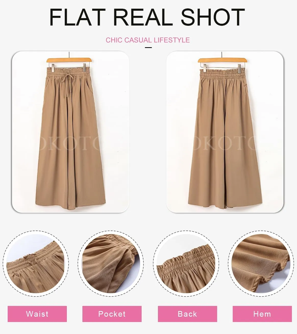 Dokotoo Pants for Women Casual Elastic Waist Wide Leg Pants with Pockets