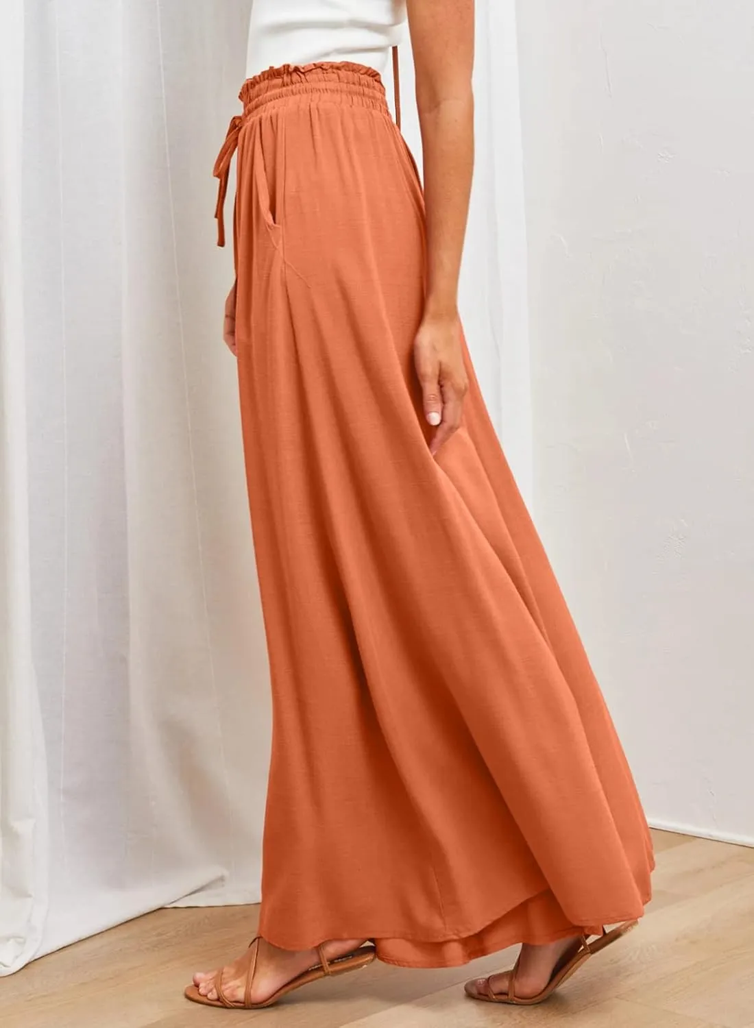 Dokotoo Pants for Women Casual Elastic Waist Wide Leg Pants with Pockets