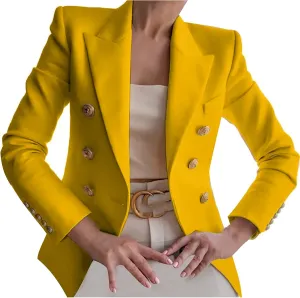 Double Breasted Blazer Women Gold Button Notch Suit Jacket Long Sleeve Business Casual Lapel Coat for Work