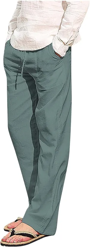 DuDubaby Ski Pants Men Fashion Cotton Linen Plus Size Casual Elastic Waist Pockets Long Pants Snowboard Pants Men