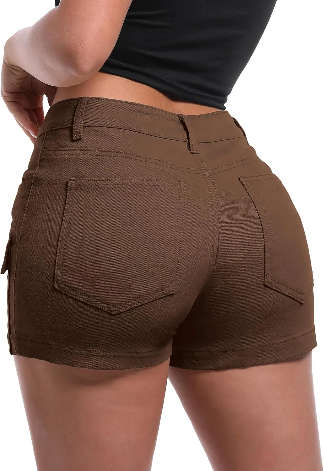 ELLEVEN High-Stretch Women's Cargo Jean Shorts, Trendy High-Waisted Cotton Denim Shorts with Pockets, Y2K Mini Denim Shorts