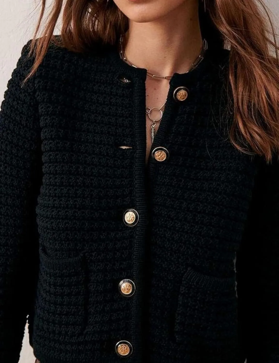 Esmeling Women’s Crew Neck Button Knit Cardigan Sweaters Long Sleeve Fall Lightweight Cardigans Outerwear with Pockets