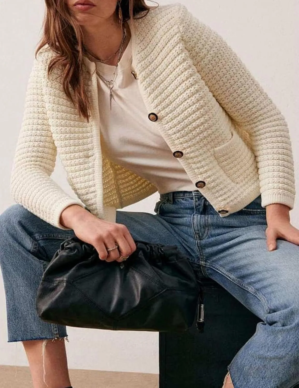 Esmeling Women’s Crew Neck Button Knit Cardigan Sweaters Long Sleeve Fall Lightweight Cardigans Outerwear with Pockets