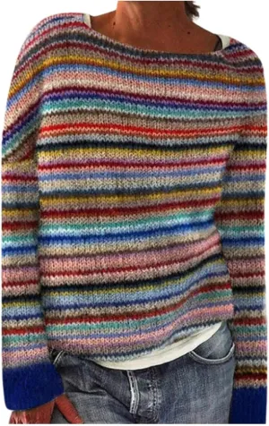 Fair Isle Sweater Women,Xmas Vintage Long Sleeve Boat Neck Retro Lightweight Pullover Top for Fall Winter