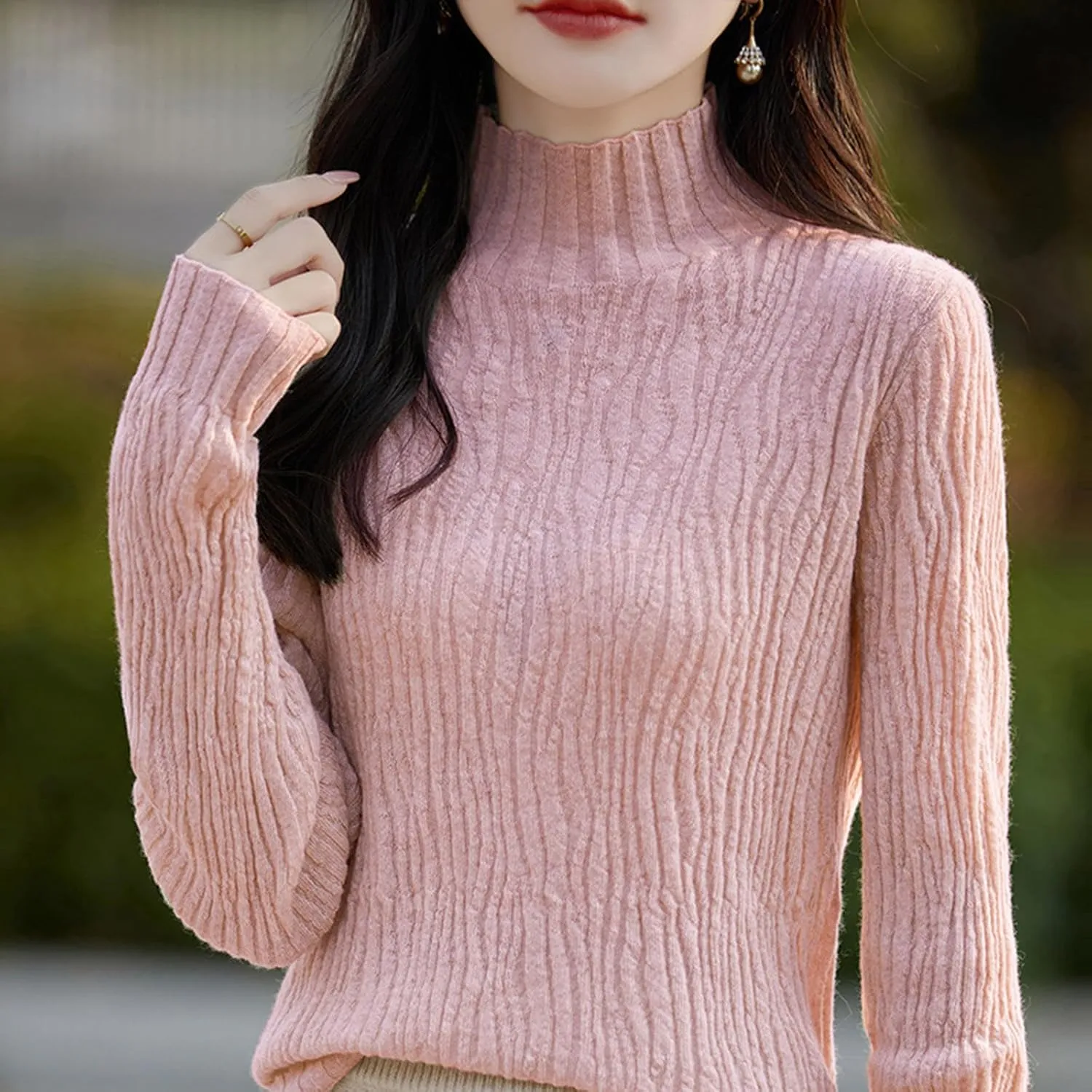 Fall Sweaters for Women Mock Turtleneck Top Dressy Cable Knit Long Sleeve Crew Neck Oversized Sweater Chunky Pullover