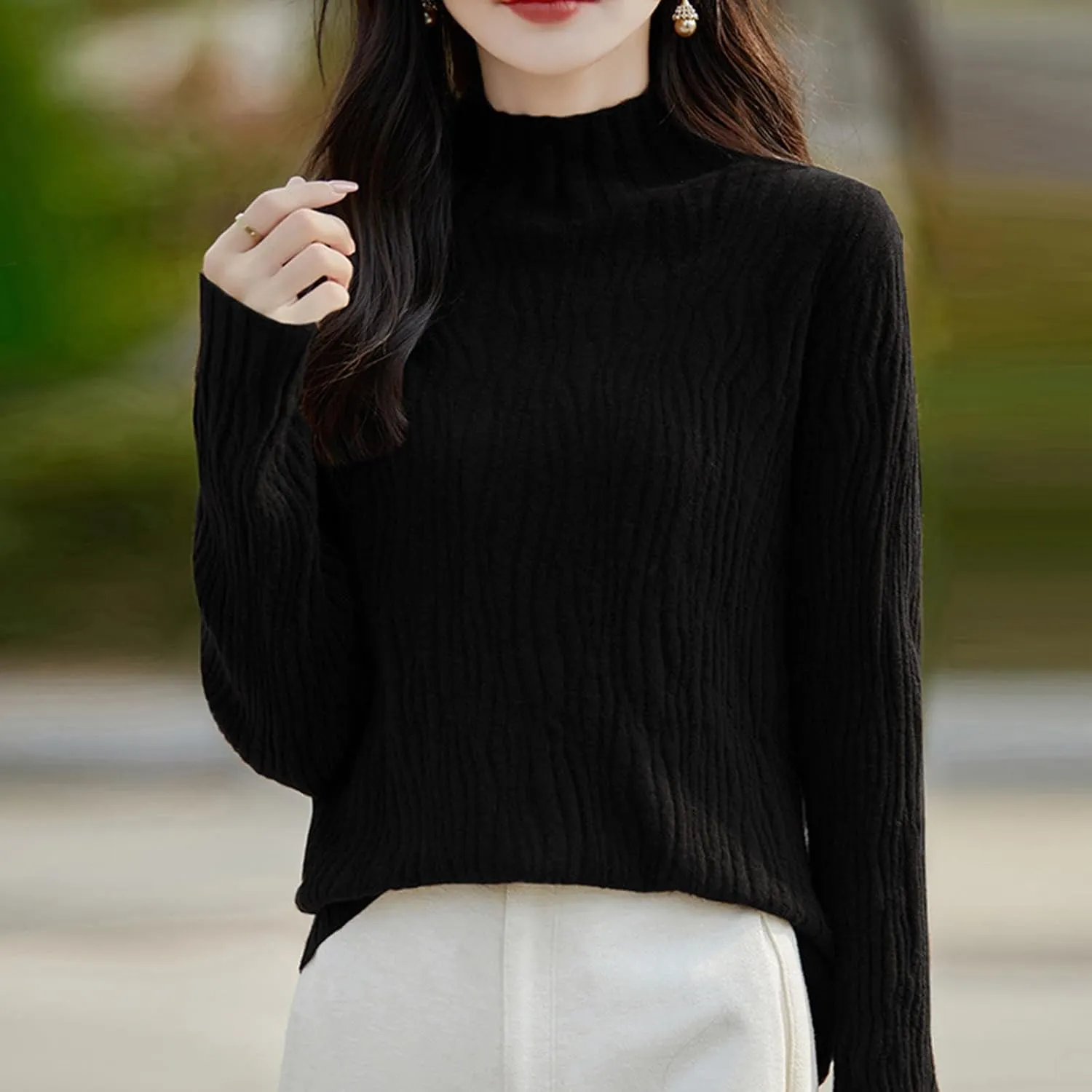 Fall Sweaters for Women Mock Turtleneck Top Dressy Cable Knit Long Sleeve Crew Neck Oversized Sweater Chunky Pullover