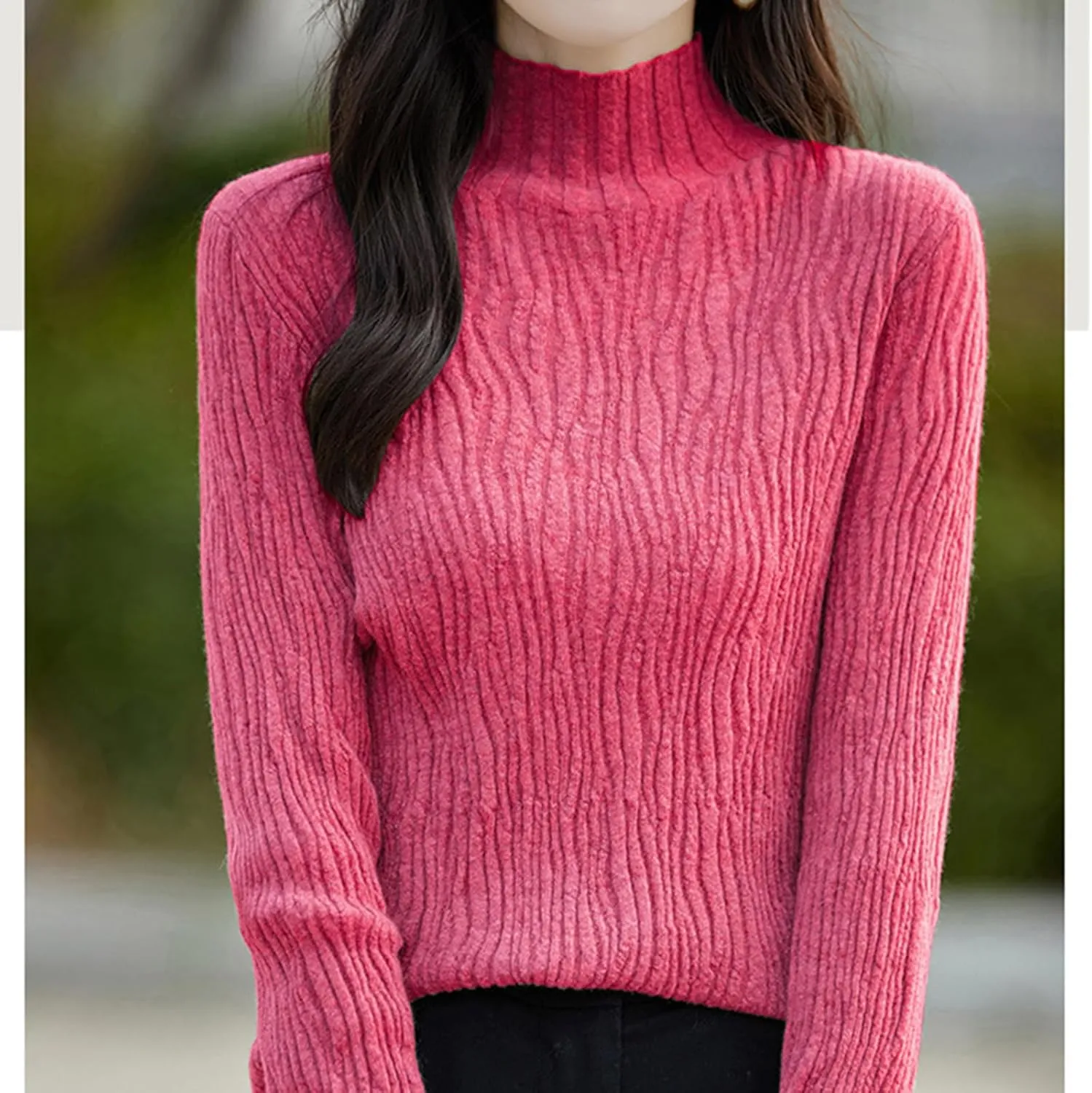 Fall Sweaters for Women Mock Turtleneck Top Dressy Cable Knit Long Sleeve Crew Neck Oversized Sweater Chunky Pullover