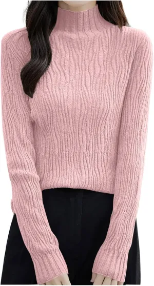 Fall Sweaters for Women Mock Turtleneck Top Dressy Cable Knit Long Sleeve Crew Neck Oversized Sweater Chunky Pullover