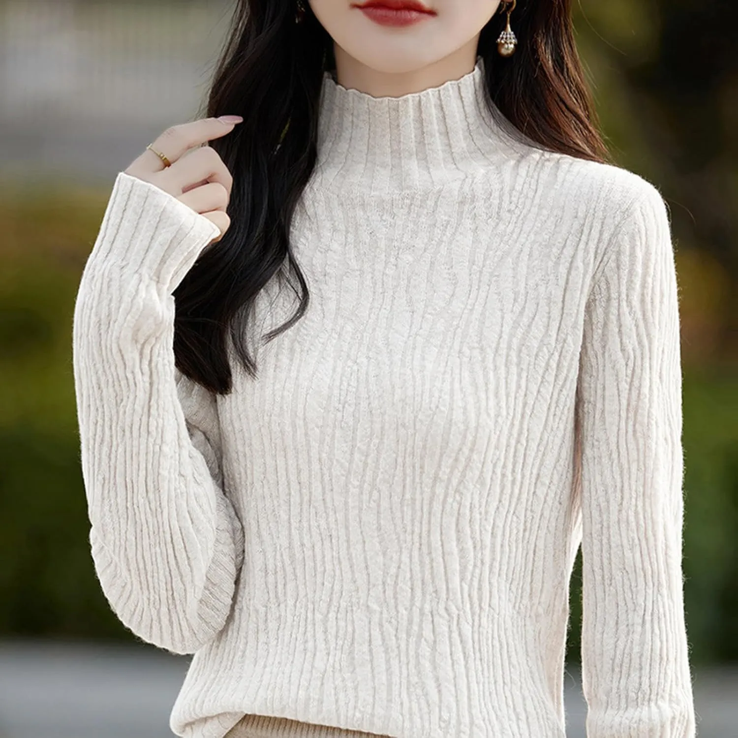 Fall Sweaters for Women Mock Turtleneck Top Dressy Cable Knit Long Sleeve Crew Neck Oversized Sweater Chunky Pullover