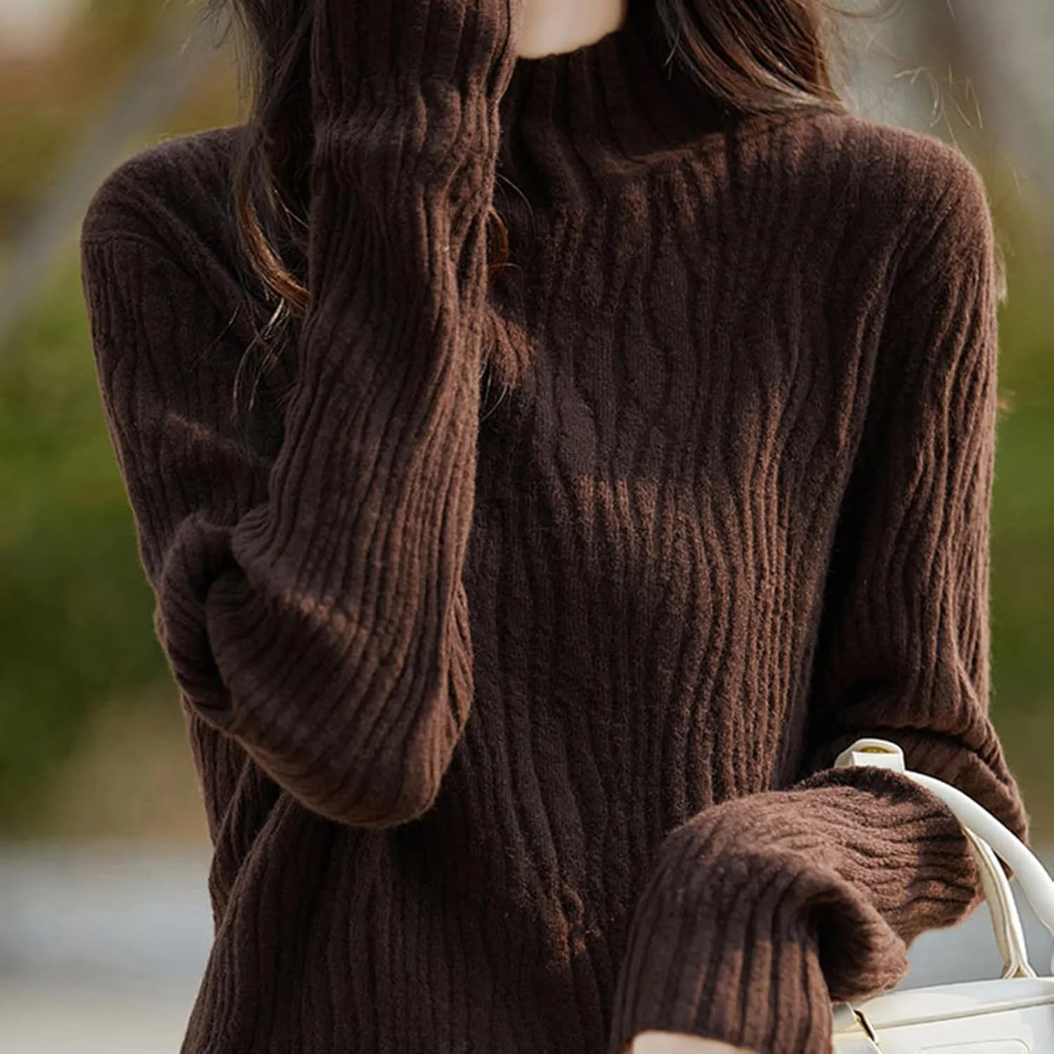 Fall Sweaters for Women Mock Turtleneck Top Dressy Cable Knit Long Sleeve Crew Neck Oversized Sweater Chunky Pullover