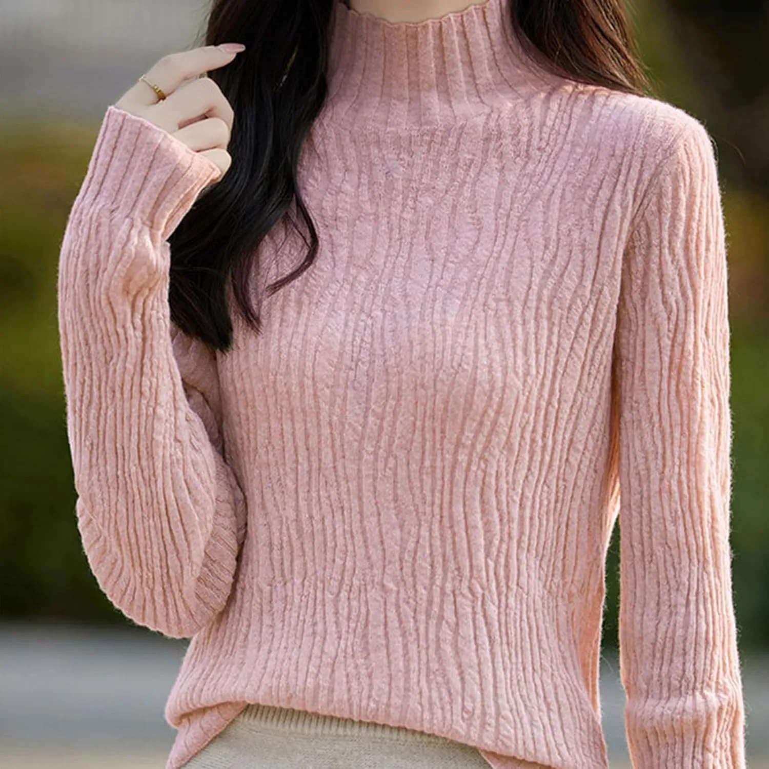Fall Sweaters for Women Mock Turtleneck Top Dressy Cable Knit Long Sleeve Crew Neck Oversized Sweater Chunky Pullover