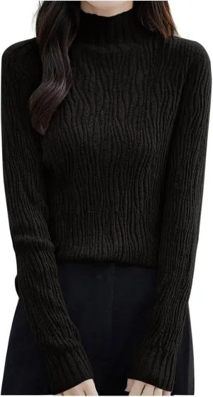 Fall Sweaters for Women Mock Turtleneck Top Dressy Cable Knit Long Sleeve Crew Neck Oversized Sweater Chunky Pullover