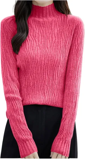 Fall Sweaters for Women Mock Turtleneck Top Dressy Cable Knit Long Sleeve Crew Neck Oversized Sweater Chunky Pullover