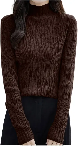 Fall Sweaters for Women Mock Turtleneck Top Dressy Cable Knit Long Sleeve Crew Neck Oversized Sweater Chunky Pullover