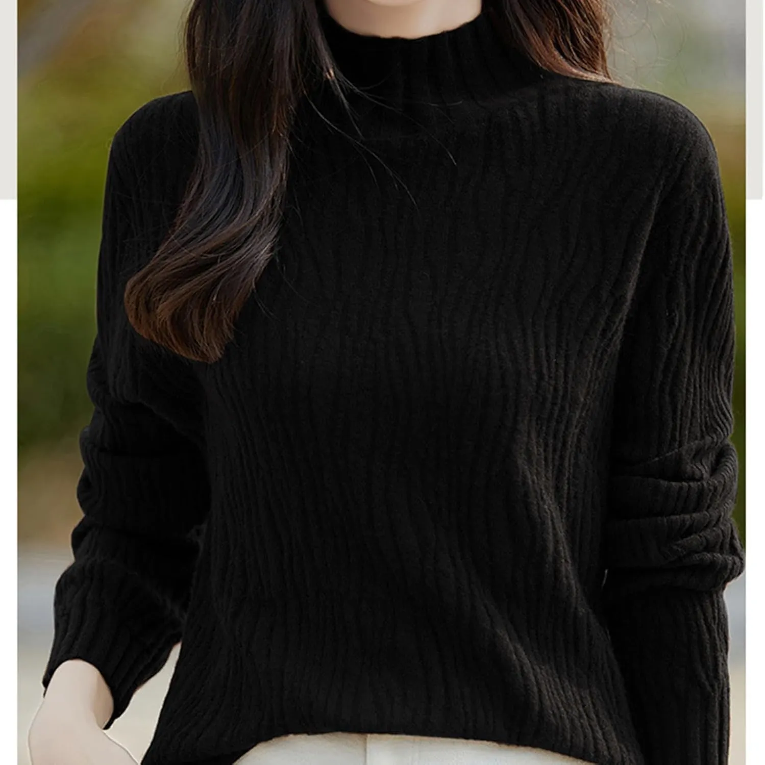 Fall Sweaters for Women Mock Turtleneck Top Dressy Cable Knit Long Sleeve Crew Neck Oversized Sweater Chunky Pullover