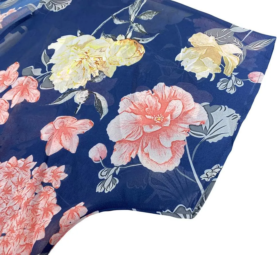 FINOCEANS Womens Floral Chiffon Kimono Cardigans Loose Beach Cover Up Half Sleeve Tops