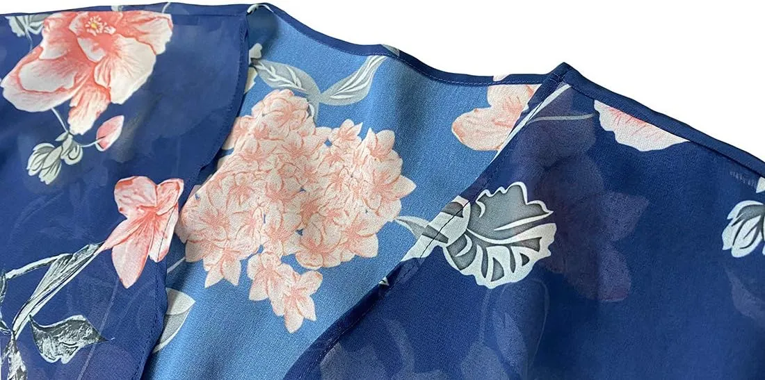 FINOCEANS Womens Floral Chiffon Kimono Cardigans Loose Beach Cover Up Half Sleeve Tops