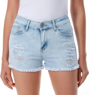 Foucome Women's Denim Shorts Summer Casual Low Waisted Frayed Raw Hem Ripped Denim Jean Shorts