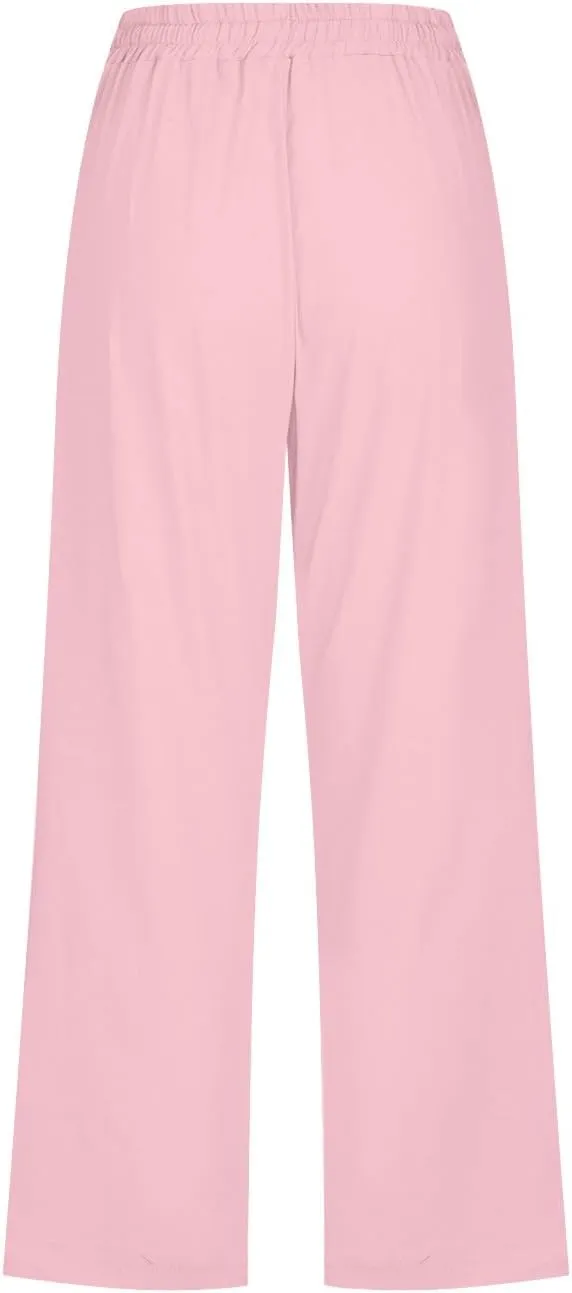 FZYLQY Capri Pants for Women Casual 2025 Summer Drawstring Elastic High Waist Linen Pants Straight Wide Leg Cropped Trousers