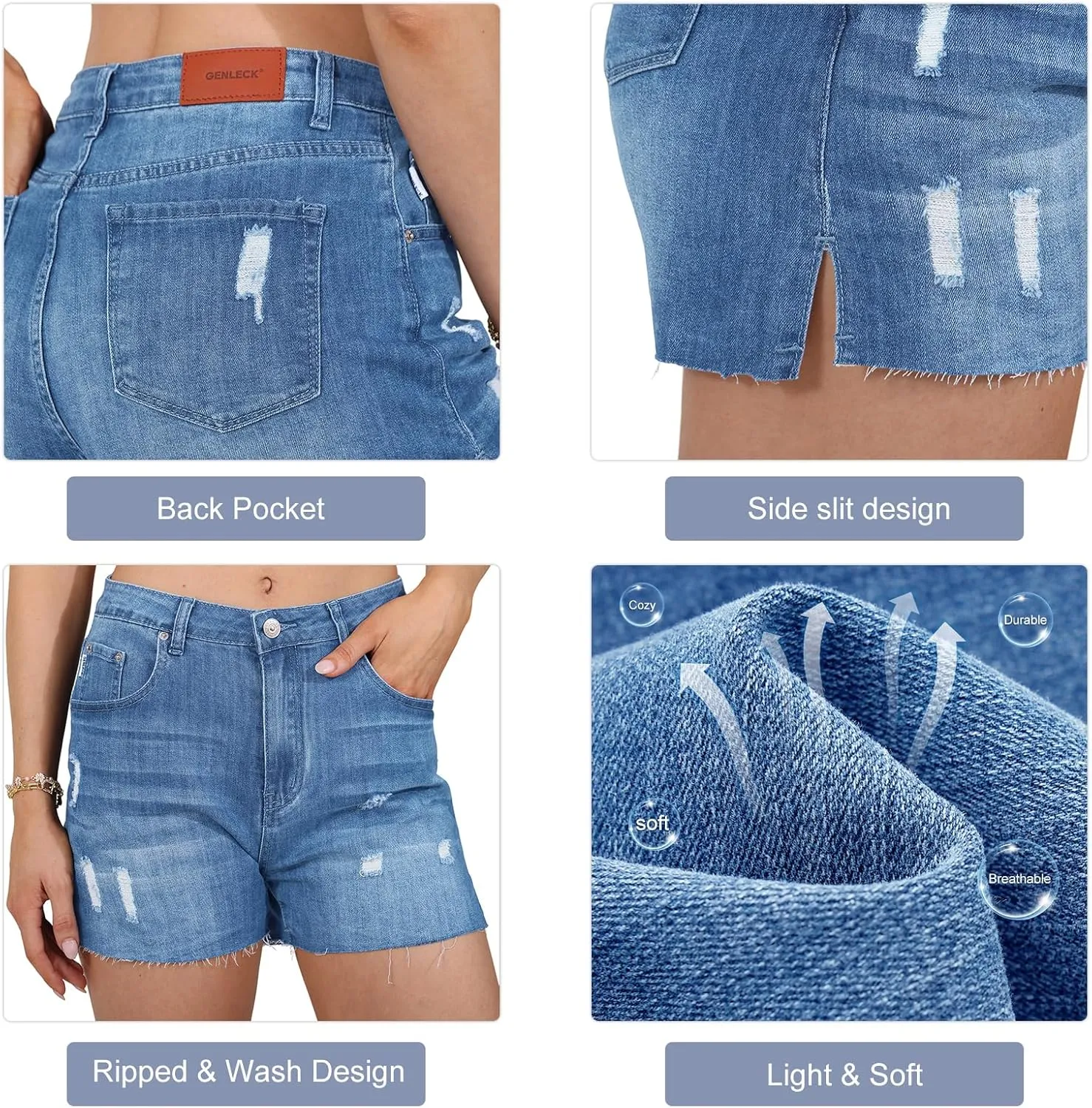 Genleck Women's High Waisted Ripped Stretchy Denim Shorts Casual Jeans Shorts Hot Shorts Summer