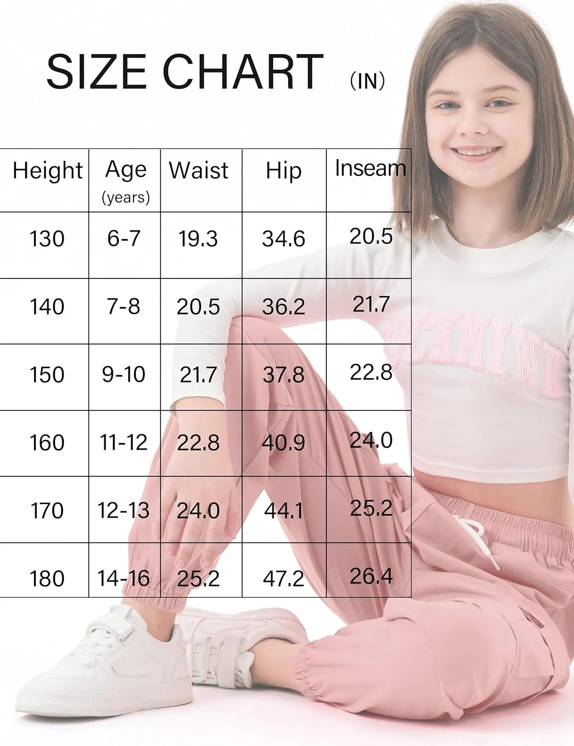 Girls Cargo Pants Elastic Waist Cotton Kids Jogger Pants with Multi Pockets
