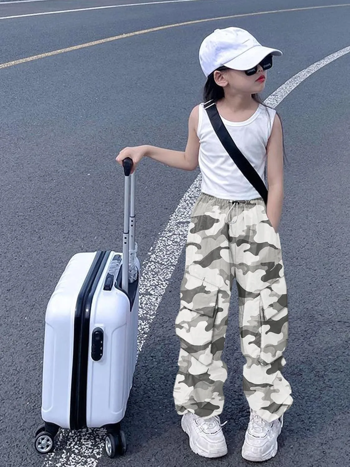 Girls Cargo Pants Elastic Waist Drawstring with Pockets Pants, 6-14 Years