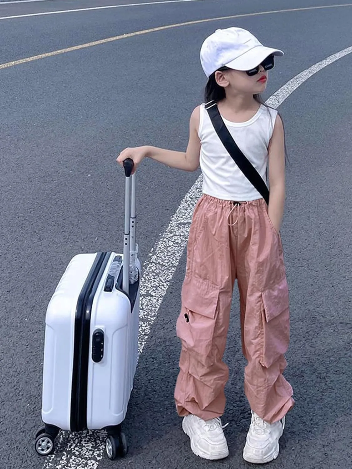 Girls Cargo Pants Elastic Waist Drawstring with Pockets Pants, 6-14 Years