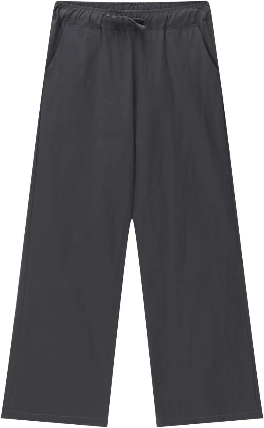 Girls Straight Leg Linen Pants Teen Loose Fit Elastic Waist Casual Pants Wide Leg Drawstring Sweatpants with Pockets