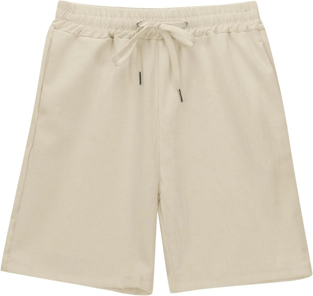 Girl's Summer Capris Casual Cotton Linen Tapered High Waist Drawstring Knee Length Loose Trouser with Pockets