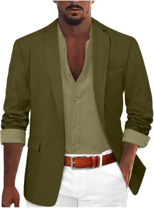 GOKKILRW Mens Casual Suit Jacket Lightweight Open Front Linen Tailored Blazer Business Office Stylish Suit Jackets Sport Coat