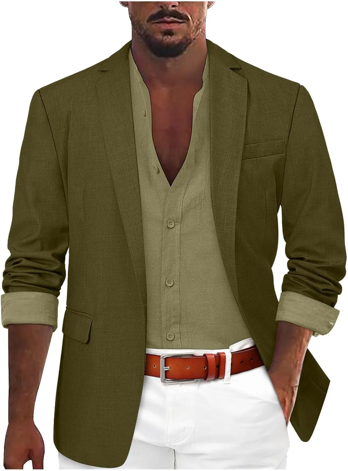 GOKKILRW Mens Casual Suit Jacket Lightweight Open Front Linen Tailored Blazer Business Office Stylish Suit Jackets Sport Coat