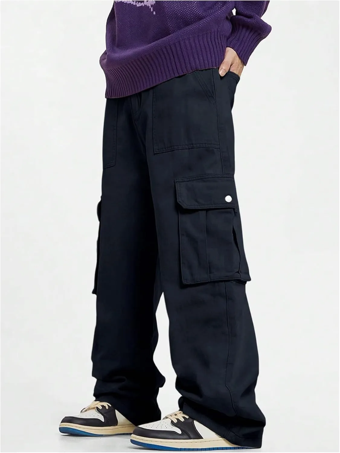 GORGLITTER Men's Cargo Pants Drawstring Elastic Waist Flap Pockets Baggy Pants Streetwear