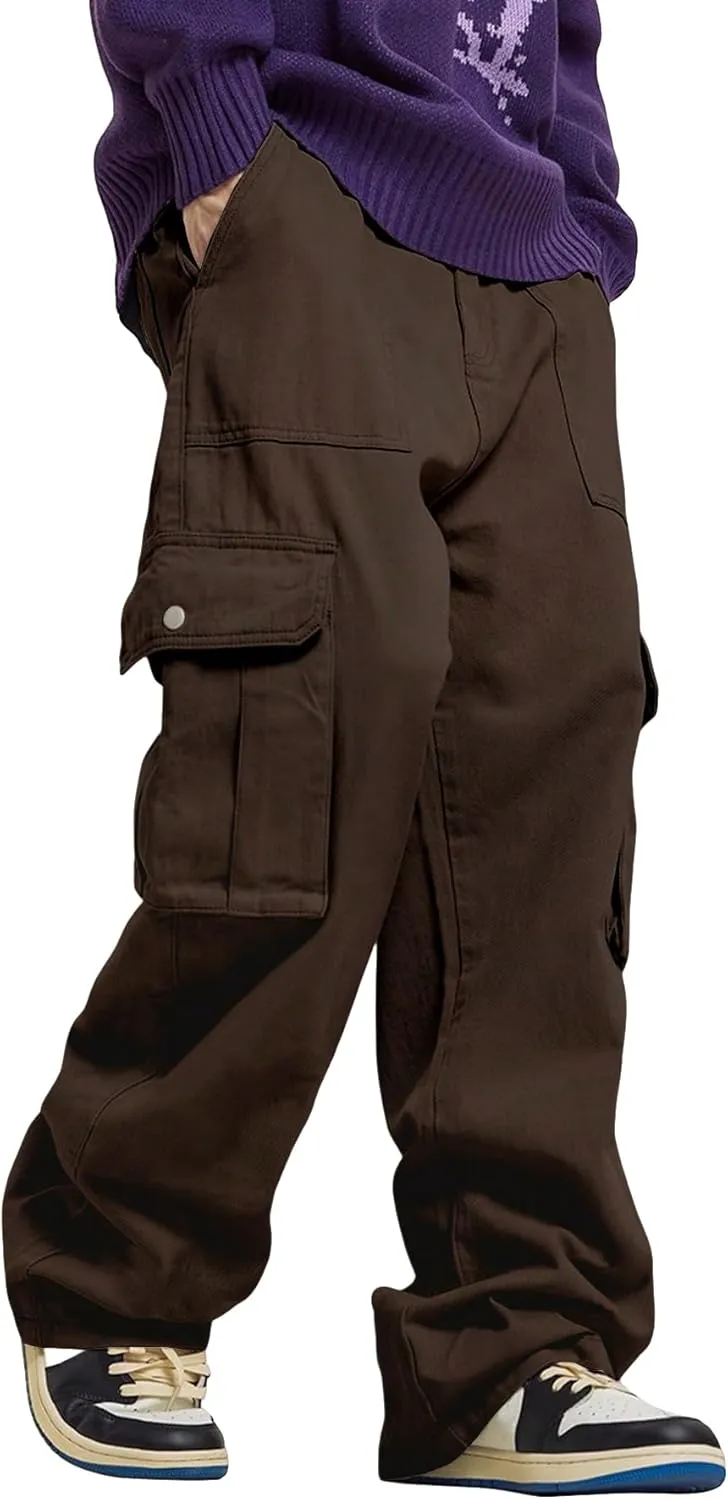 GORGLITTER Men's Cargo Pants Drawstring Elastic Waist Flap Pockets Baggy Pants Streetwear