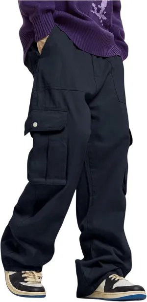 GORGLITTER Men's Cargo Pants Drawstring Elastic Waist Flap Pockets Baggy Pants Streetwear