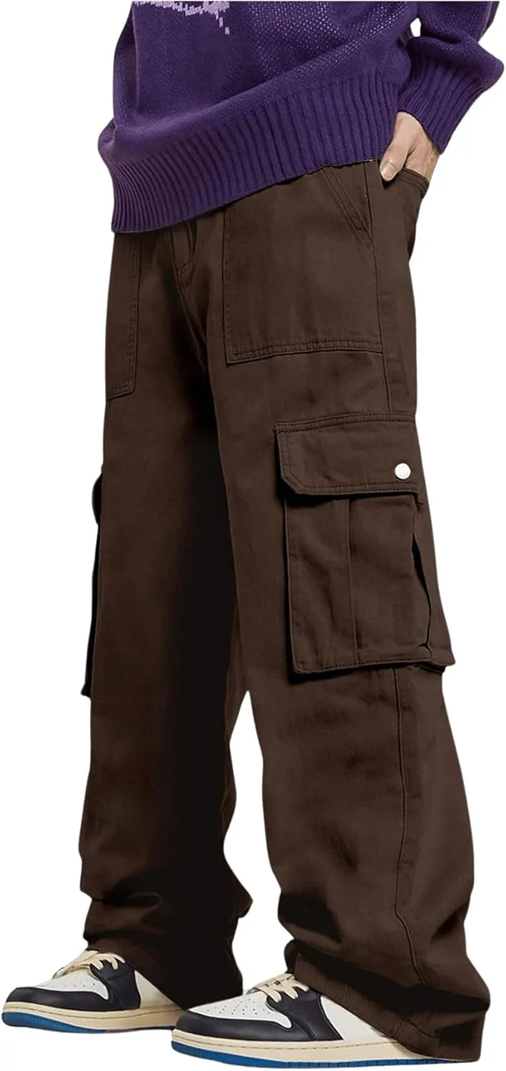 GORGLITTER Men's Cargo Pants Drawstring Elastic Waist Flap Pockets Baggy Pants Streetwear