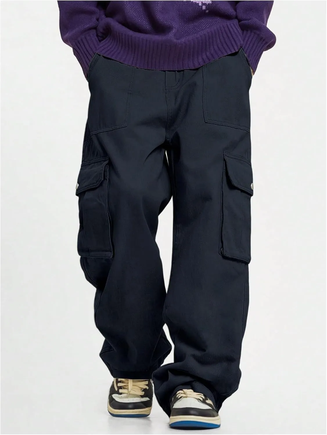 GORGLITTER Men's Cargo Pants Drawstring Elastic Waist Flap Pockets Baggy Pants Streetwear