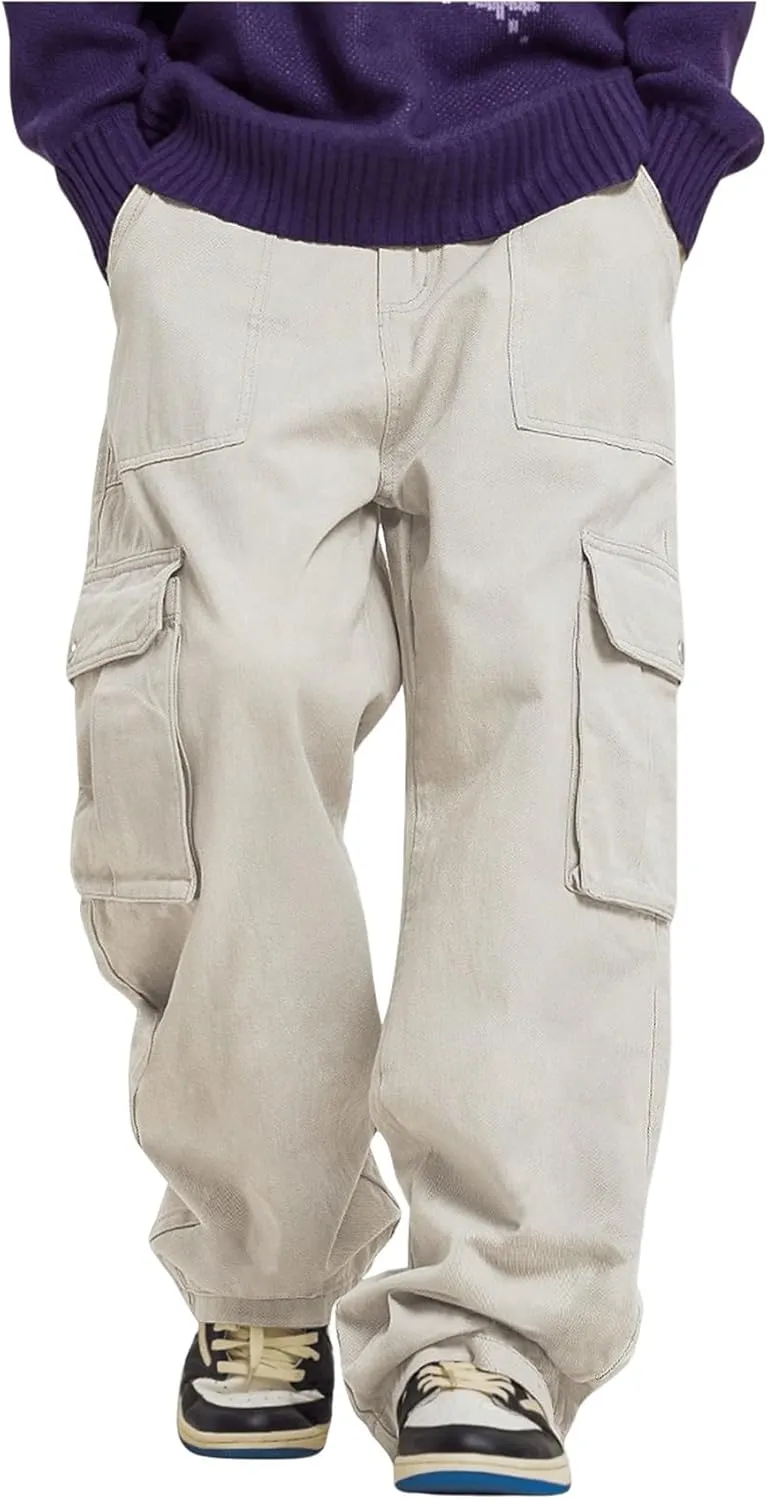 GORGLITTER Men's Cargo Pants Drawstring Elastic Waist Flap Pockets Baggy Pants Streetwear