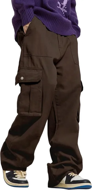 GORGLITTER Men's Cargo Pants Drawstring Elastic Waist Flap Pockets Baggy Pants Streetwear