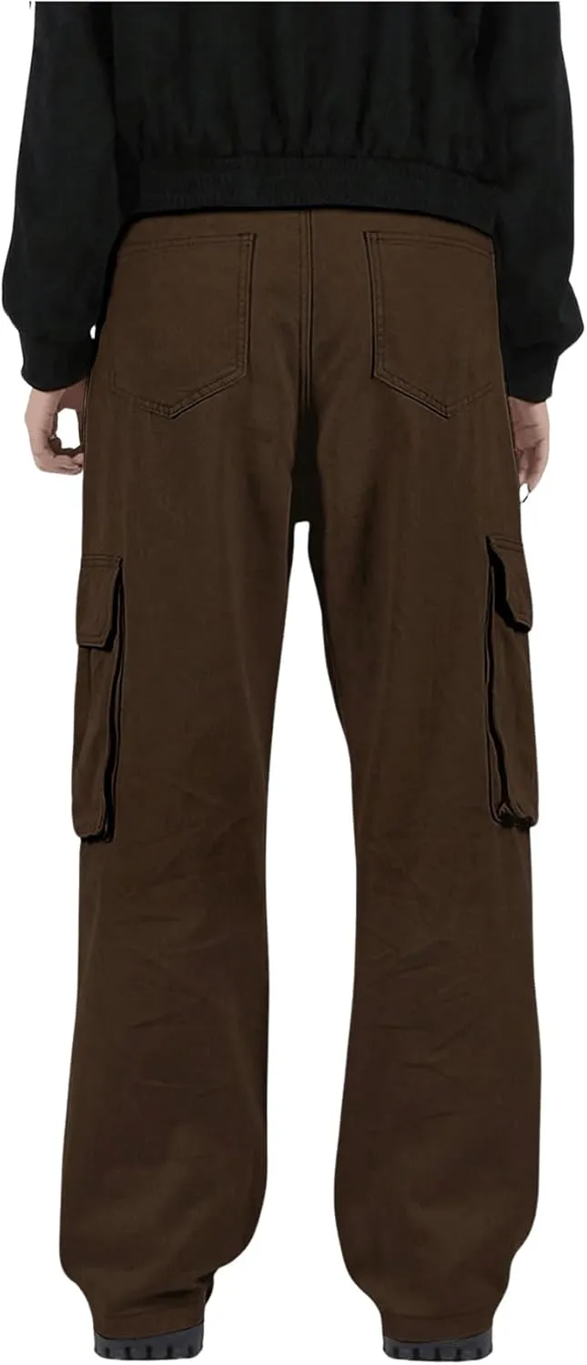 GORGLITTER Men's Cargo Pants Drawstring Elastic Waist Flap Pockets Baggy Pants Streetwear
