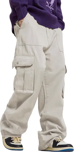 GORGLITTER Men's Cargo Pants Drawstring Elastic Waist Flap Pockets Baggy Pants Streetwear
