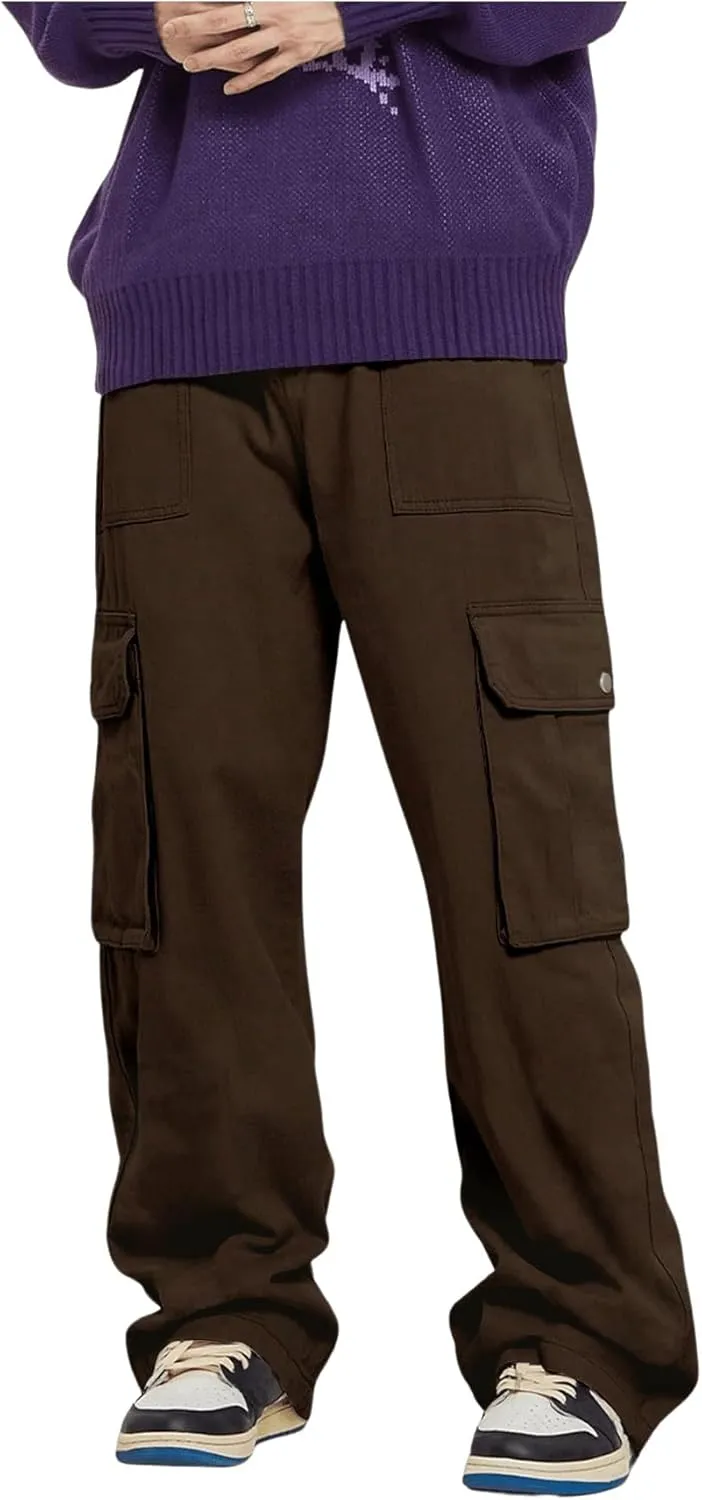 GORGLITTER Men's Cargo Pants Drawstring Elastic Waist Flap Pockets Baggy Pants Streetwear