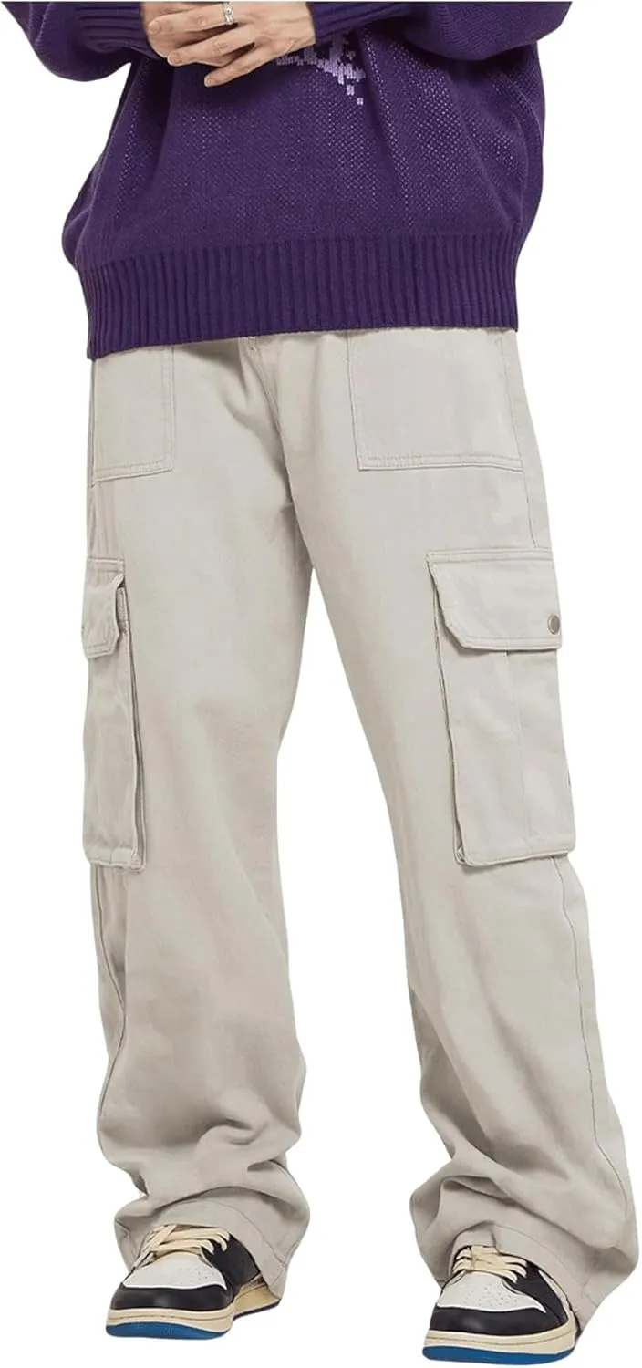 GORGLITTER Men's Cargo Pants Drawstring Elastic Waist Flap Pockets Baggy Pants Streetwear