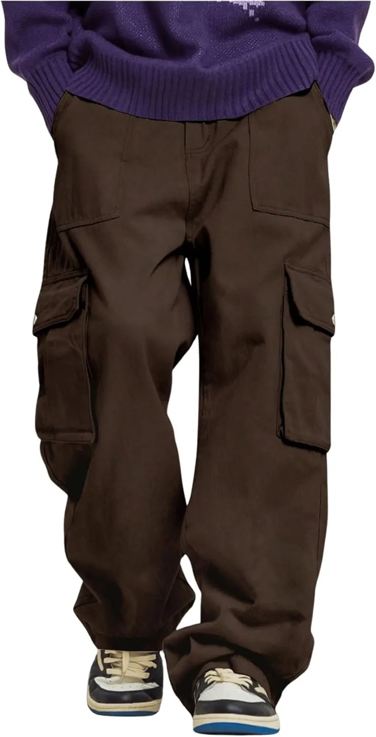 GORGLITTER Men's Cargo Pants Drawstring Elastic Waist Flap Pockets Baggy Pants Streetwear