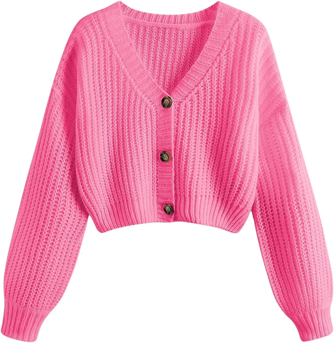 GORGLITTER Women's Button Up Cropped Cardigan Sweaters Chunky Long Sleeve V Neck Fall Coquette Cardigans
