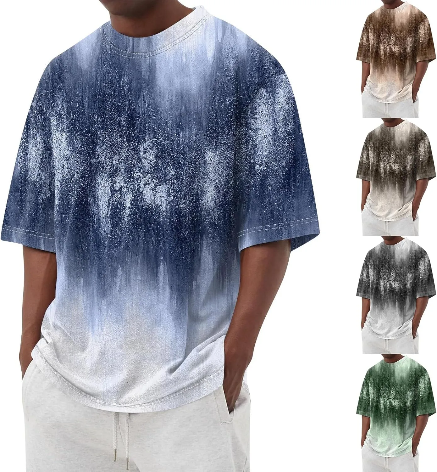 Graphic Shirts for Men Casual Fashion Short Sleeve Printed Crewneck Big and Tall Summer Beach Tshirts Loose Fit Shirt